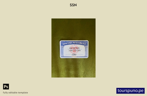 listo para imprimir USA SSN photolook fondo textil verde plantilla FRONTAL